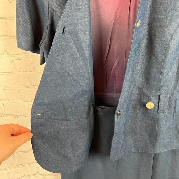 TALBOTS blue linen blend faux wrap faux skirt suit dress size 8 Vintage - Picture 5 of 9
